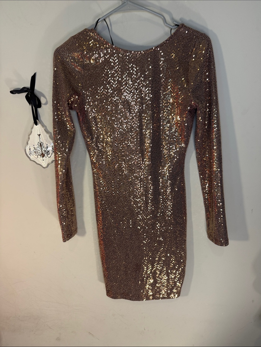 Windsor Rose Gold Long-Sleeve Sequin Bodycon Dress